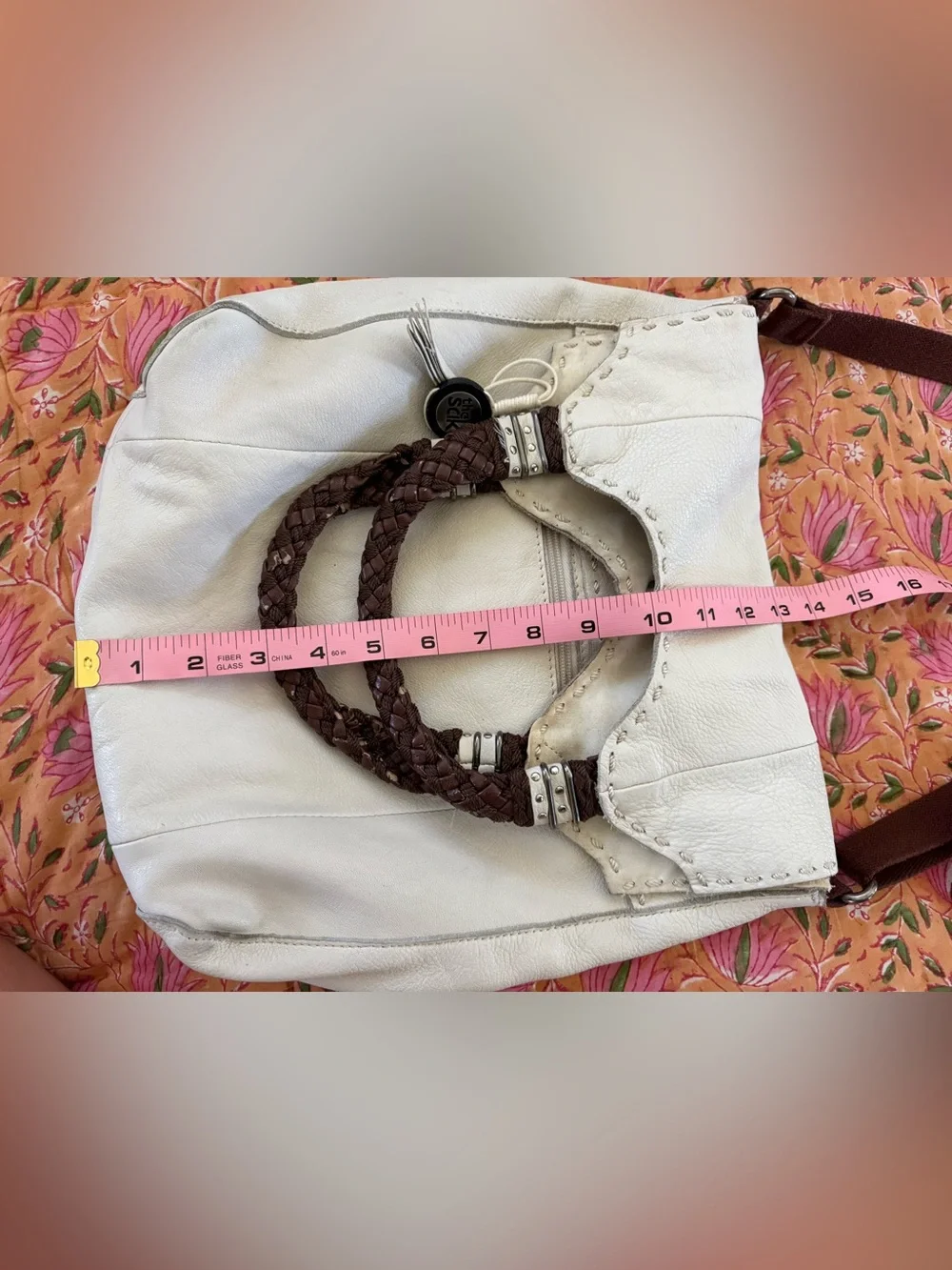 THE SAK Pebbled White & Brown Leather Slouch Bag Bucket Bag Purse